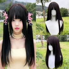 22 Inch High Level Long Straight Hair Synthetic Heat-Resistant Fiber Wig With Bangs For Women's Daily Party Christmas Wear