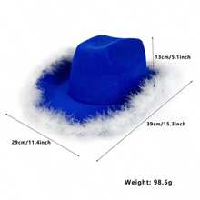 Womens Cowboy Hat, Adult Solid Color Furry Trim Wide Brim Hat Female Cap For Dating Party - Blue - View 3