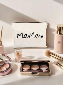 Printed With Letters Mama Multi Functional Canvas Bag, Makeup Bag - Lightweight And Odorless Polyester Travel Wash Bag,Portable Makeup Bag, Perfect Travel Organizer For Cosmetics And Stationery, Canvas Bag,Fashionable Multifunctional Makeup Bag, Mother Makeup Bag, Travel Essentials, Dormitory Supplies, Bathroom Storage, Jewelry Storage, Lip Oil And Cosmetics Storage Bag School Supplies Pouch Make Up Bag Holiday Essentials,Mother's Day Gift