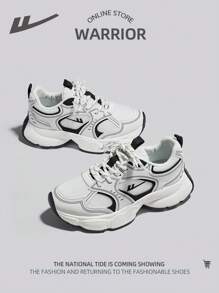 WARRIOR 1 Pair Women's Sporty Breathable Lightweight Lace-Up Thick Sole Soft Bottom Low-Top Outdoor Sports Casual Shoes - Black - View 5