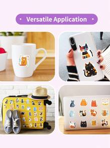 50pcs Cute Cartoon Cat Stickers - DIY Decoration, PVC Stickers, Suitable For DIY Scrapbook, Laptop, Water Bottle, Etc. - Reusable, Assorted Shapes And Colors, Perfect For Spring And Summer