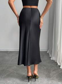 Mobula Sound Spring And Summer Sexy Fitted Mermaid Skirt, Satin Smooth Fabric, Party Skirt, Versatile, Casual Fashionable, Elegant Women Clothing, Drapey Skirt - Black - View 6