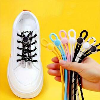 8pcs Children & Adult Fashionable Versatile Shoelace Locks, Colorful Elastic No-Tie Shoelaces, Slouchy Lace Locks