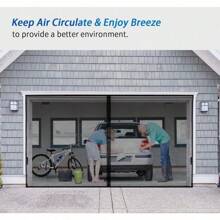 Garage Door Screen For Two Cars 16x8 Feet With Magnetic Function, Retractable Fiberglass Mesh And Sturdy Weighted Bottom, Simple Installation And Usage, Hands Free Operation With 44 Powerful Magnets Suitable For Garage Or Patio Area
