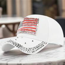 Patriotic Baseball Caps For Men Women Independence Day Flag Rhinestone Cap Sports Dad Hats Adjustable Trucker Hat - White - View 6