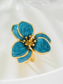 1pc Sweet Floral Oil Drop Design Lady's Ring, Suitable For Dating, Engagement Gift - Blue - View 4