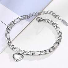 MONALLY 1pc Uniquely Designed Style Silver Heart Pendant Simple Suitable For Daily Wear And Vacation Wear Anklet For Women Stainless Steel Jewelry Chain For Summer Vacation Travel Beach Party - Silver - View 3