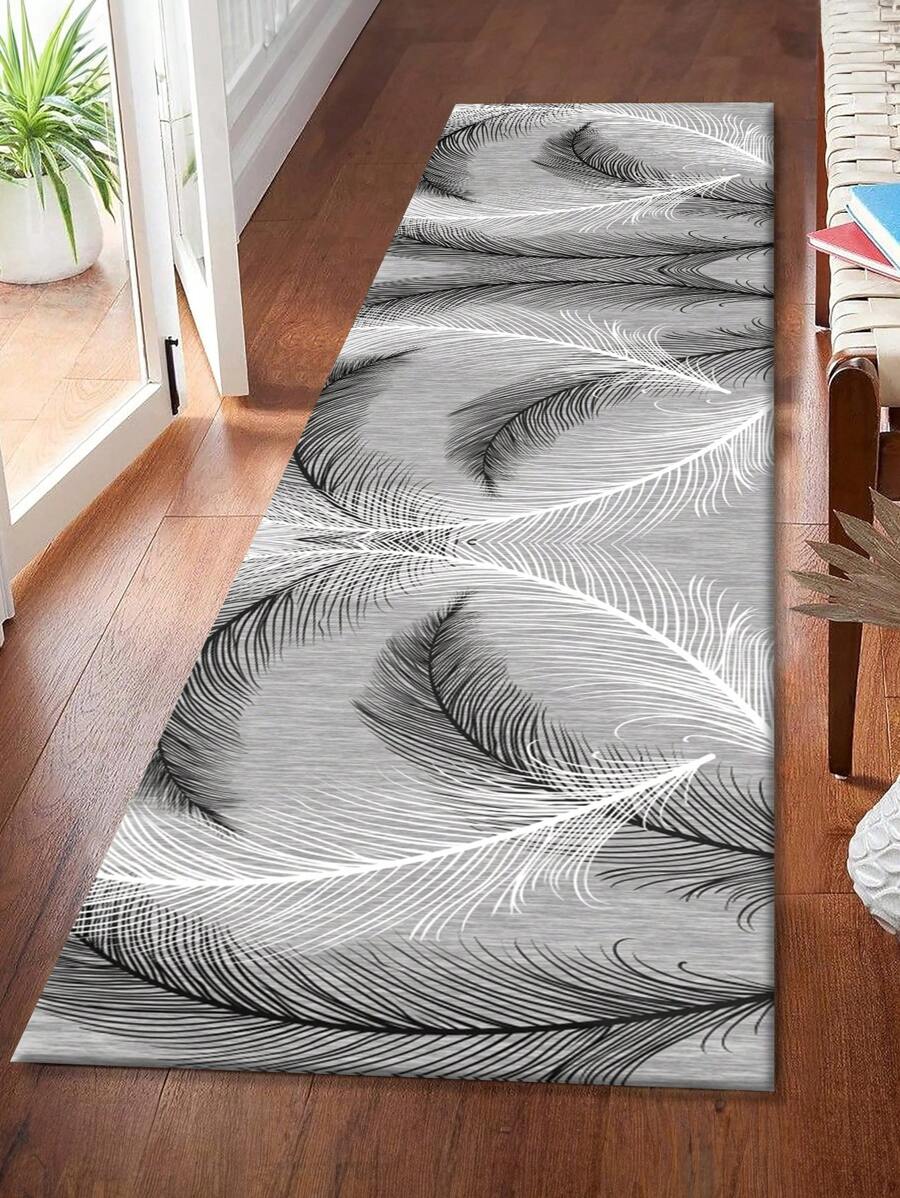 1pc Grey Carpet, Modern Minimalist Style, Runner Rug, Plush Velvet, 850g/M² 0.8cm Thick, Rectangle, Non-Slip, Washable, Home Decor, Living Room, Kitchen, Dining Room, Office, All Season - Grey - View 1
