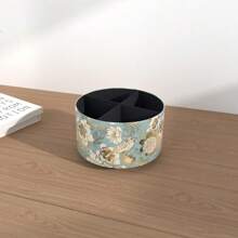 Hennaja Round Leather Art Supply Organizer,Remote Control Holder,360 Degree Rotating,Multi-Functional Pencil Holder,4 Compartments Desktop Stationary Organizer(1-Blue Bird) - 1-colorful Flower - View 6