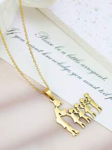 1 件不锈钢可爱卡通吊坠项链，女士时尚毛衣链，母亲节、圣诞节、日常穿着的理想礼物 - 金色 - 查看 15