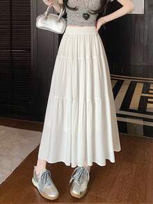 Summer Stylish Ruched Patchwork Flared Skirt - White - View 4