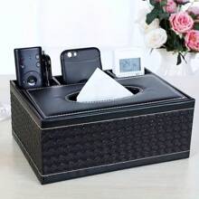 1PC多功能纸巾盒皮革材质客厅用品收纳盒家具收纳家具装饰 - 黑色 - 查看 7