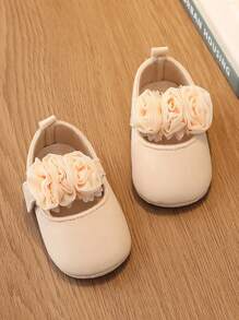 1 Pair Girl's Flower Decor Strap Casual & Comfortable Infant Toddler Shoes, Suitable For Spring/Autumn - Apricot - View 2