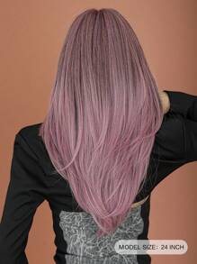 NICKY WALL Ombre Pink-Purple Wigs Long Straight Layered Wig With Curtain Bangs Soft Natural Looking High Density Wig Synthetic Heat Resistant Fiber Wigs For Women & Girls Daily Party Four Seasons Use