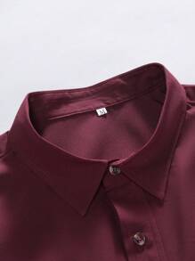 Men's Solid Color Business Casual Short Sleeve Dress Shirt - Burgundy - View 3