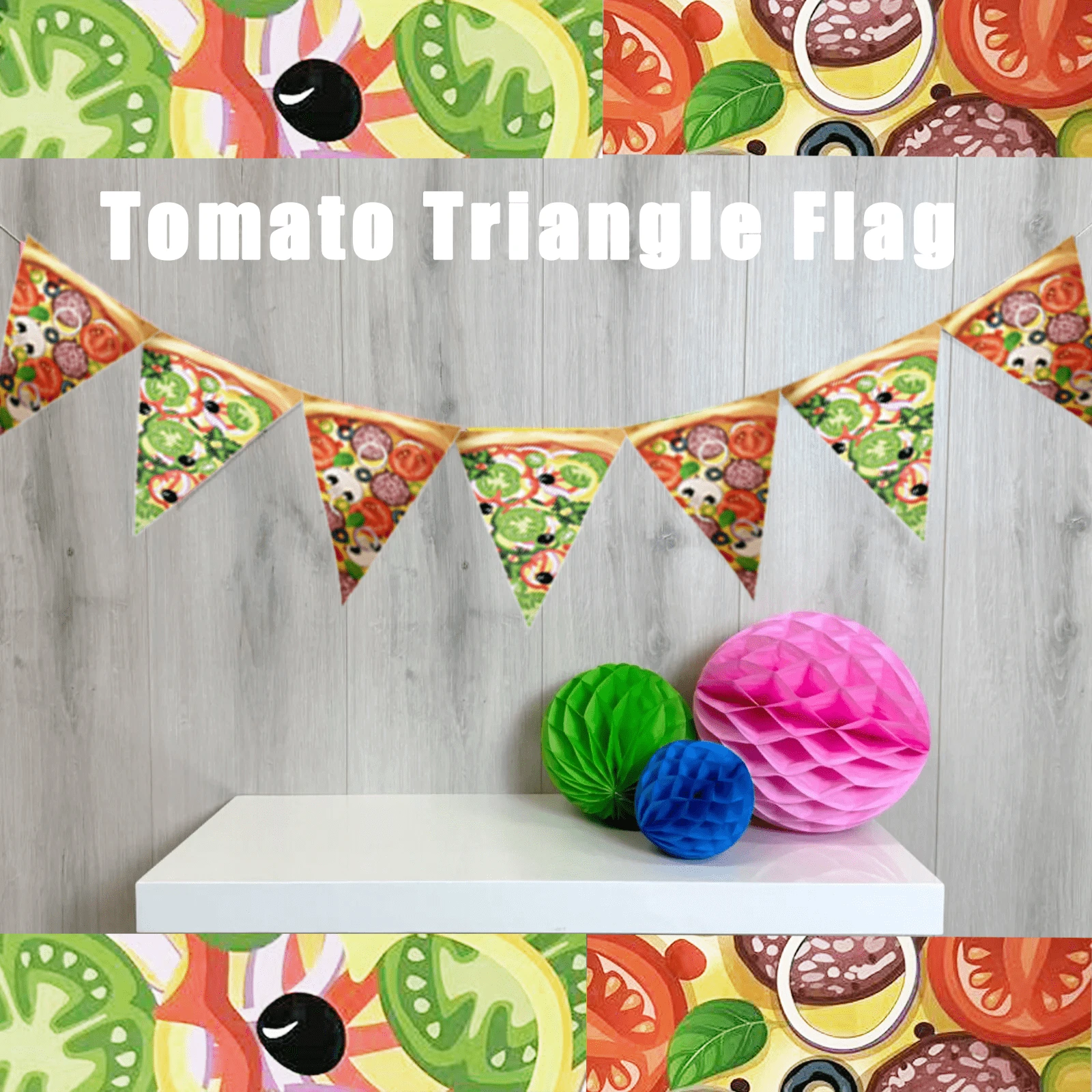 1 pieza Decoración de fiesta de tomate salteado, bandera de papel con diseño de tomate como accesorio para comida, adecuado para la decoración de una fiesta de cumpleaños con tema de tomate - Multicolor - Ver 1