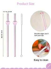 6支玻璃吸管，配1个吸管刷，8毫米可重复使用玻璃吸管，心形吸管，礼品装 - 彩色 - 查看 5