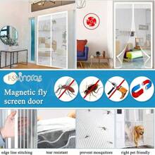 Cortina de puerta de malla magnética con rayas blancas minimalista - Perfecta para el verano, adecuada para loft, cocina, sala de estar y talla grande escenarios. Instalación sin dejar rastro, diseño de retorno automático para una apertura y cierre fáciles. Malla transpirable para ventilación y anti-mosquitos, adecuada para dormitorios, cocinas, balcones y familias con mascotas.