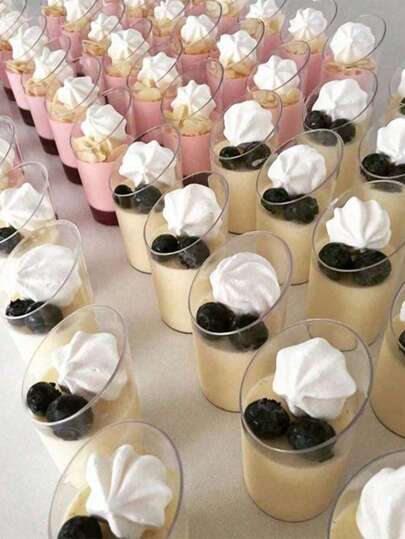 5/10/20 piezas Mini tazas de postre, pequeñas tazas de plástico transparente con inclinación para puding, mousse, gelatina, fiestas, adecuadas para mini pasteles de helado, decoración de postres, fiestas de cumpleaños, bodas y otros eventos