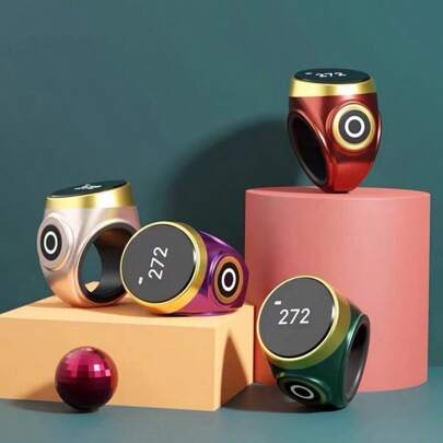 1 件全新防水智能戒指，触摸按钮戒指计数器，可充电，夜光屏幕显示