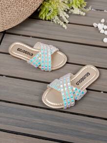 Girls' Slippers 2025 New Summer Shoes For Girls Wear Beach Shoes - Gold - View 3