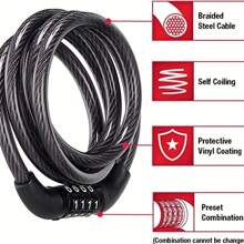 便携式重型防盗自行车锁，4位数字组合，一米长黑色自行车锁，具有防盗芯，适用于山地车和电动车，带黑色圆形链条锁，耐腐蚀安全（密码不可更改）