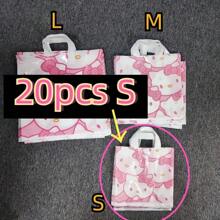 20pcs  Tote Bags - Cute Cartoon Design, Ideal For Birthday Gifts & Shopping, Plastic, White