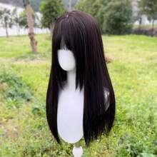 22 Inch High Level Long Straight Hair Synthetic Heat-Resistant Fiber Wig With Bangs For Women's Daily Party Christmas Wear