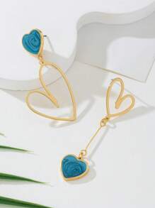 1 Pasang Anting Liontin Hati Logam Asimetris Modis, Hadiah untuk Ulang Tahun, Hari Jadi, Kencan - Biru - View 5