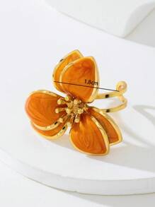 1 件度假风格甜美可爱珐琅花朵女士订婚戒指，适合约会佩戴，订婚礼物 - 橘色 - 查看 5