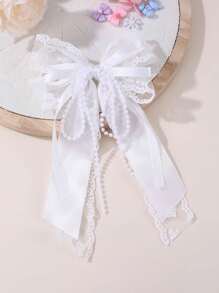 1 件女孩用丝带和珍珠蝴蝶结发夹爪 - 彩色 - 查看 12