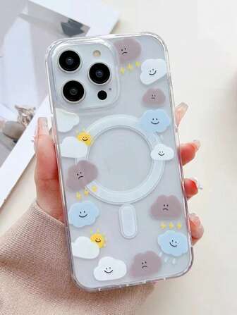 1 个笑脸和云朵磁性手机壳，适用于 16 Pro Max、15、14、13、12、11 Pro Max