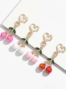 心形镶钻樱桃钥匙扣，创意红樱桃形锌合金钥匙圈，时尚水果风格珠宝配饰，可作为女士包包或汽车钥匙，生日/派对礼物，适合日常使用，可爱情人节情人 - 彩色 - 查看 13