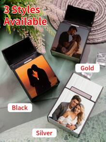 1/2 Piezas Estuche de cigarrillos personalizado con foto, caja de cigarrillos personalizada, soporte de cigarrillos, caja de almacenamiento de cigarrillos portátil personalizada, regalo personalizado para hombres, estuche de cigarrillos personalizado para mujeres, 6x9.4cm, capacidad para 20, oro/plata/negro, regalos de aniversario, regalos para padrinos de boda, regalos para fumadores, recuerdos de fiesta de San Valentín, decoración del Día de San Valentín, regalos de despedida de soltero - Estilo A - Ver 3