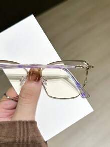 1 pieza Gafas con montura de acero inoxidable con forma de ojo de gato y incrustaciones de strass para uso diario casual con lentes planos - transparente - Ver 7