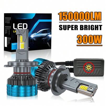 DrViAion 2 Packs H4 LED Canbus Car Headlight Super H11 H7 H1 9012 9006 HB4 9005 LED Lights Plug-N-Play Bulbs 300W 6000K Auto Lamp