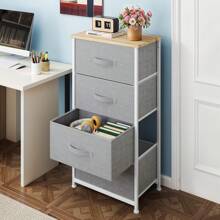 Commode, 4 Tiroirs en Tissu Commode Chambre Meuble de Rangement, Cadre en Métal,pour Chambre à Coucher, Salon,Gris Profond