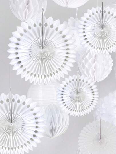 3pcs/6pcs/12pcs White, Red, Hollow Paper Fan Flowers Decor, Blue Ocean, Pink Series Birthday Party Wedding Hanging Decorations With Hanging Ropes, Wall Backdrop