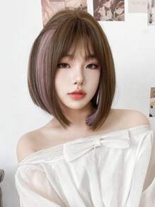 1 片合成耐热直发短发多色假发，带刘海，长度 14，纤维时尚假发，自然逼真假发。 - 彩色 - 查看 5