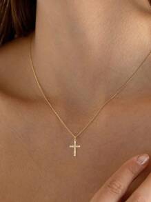 优雅的 S925 纯银吊坠项链，镶嵌闪亮的锆石 - 防过敏，适合派对和礼物，镀银，奢华节日主题，方晶锆石，时尚 - 十字型 - 查看 3