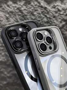 Magnetic Luxury Phone Case Compatible With Iphone 16 15 14 13 12 11 Pro Max Plus Magnetic Bracket Glass Lens Protective Back Cover Shockproof - Grey - View 4