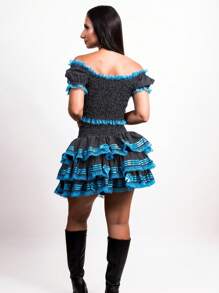 Conjunto Caipira Poá Saia e Blusa São João Festa Junina Arraía Bolinhas - Azul - Visão 3