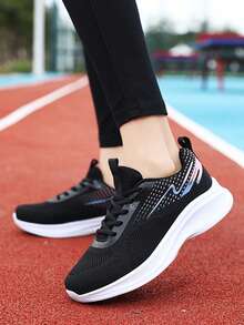 Women's Casual Sports Running Textile Shoes, Breathable Mesh Design, Anti-Slip MD Sole, Comfortable For Outdoor, Commute, Shopping In All Seasons - Black - View 2