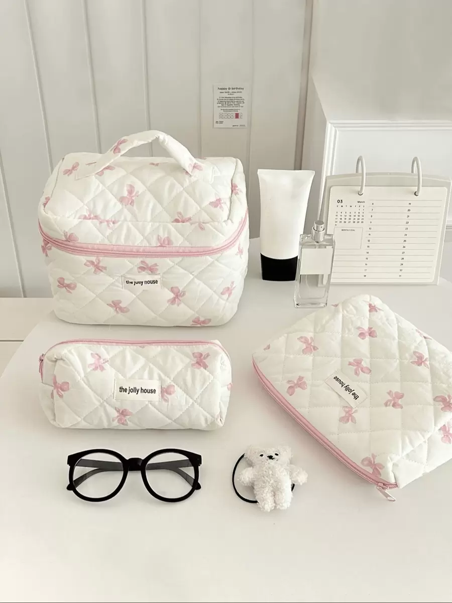3-Piece Makeup Tool Storage Set 3-Piece Quilted Cute Style Cosmetic Bag Travel, College Dormitory, Bathroom Toiletry Bag Large Capacity Portable Cosmetic Bag Girls Gift Travel Essentials Holiday Essential Cosmetic Bag Beauty Makeup Bag