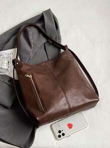 优雅纯色 PU 皮革女士单肩包，大容量女士手提包，可单肩或双肩背包