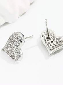 1 Pair Fashionable High-End Cubic Zirconia 18K Gold-Plated Heart Earrings, Delicate Minimalist Jewelry Accessories