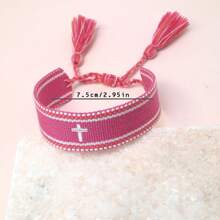 1pc Embroidered Cross Creative Woven Bracelet - Hot Pink - View 6