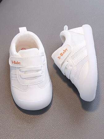 1 Pair Spring/Autumn New Design Hook And Loop Kids Athletic Sneakers, Breathable Mesh, TPR Non-Slip Soft Bottom, Closed Toe Protection, Fashion & Cute, Suitable For 1-3 Years Old Boys & Girls Indoor/Outdoor Casual Toddler Walking Shoes
