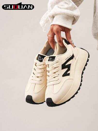 Fashionable, Elegant And Comfortable Thick-Sole Casual Sneakers, Retro College Style, Suitable For Women. New , Multifunctional Thick-Sole Elevated Sport Shoes For Spring And Summer