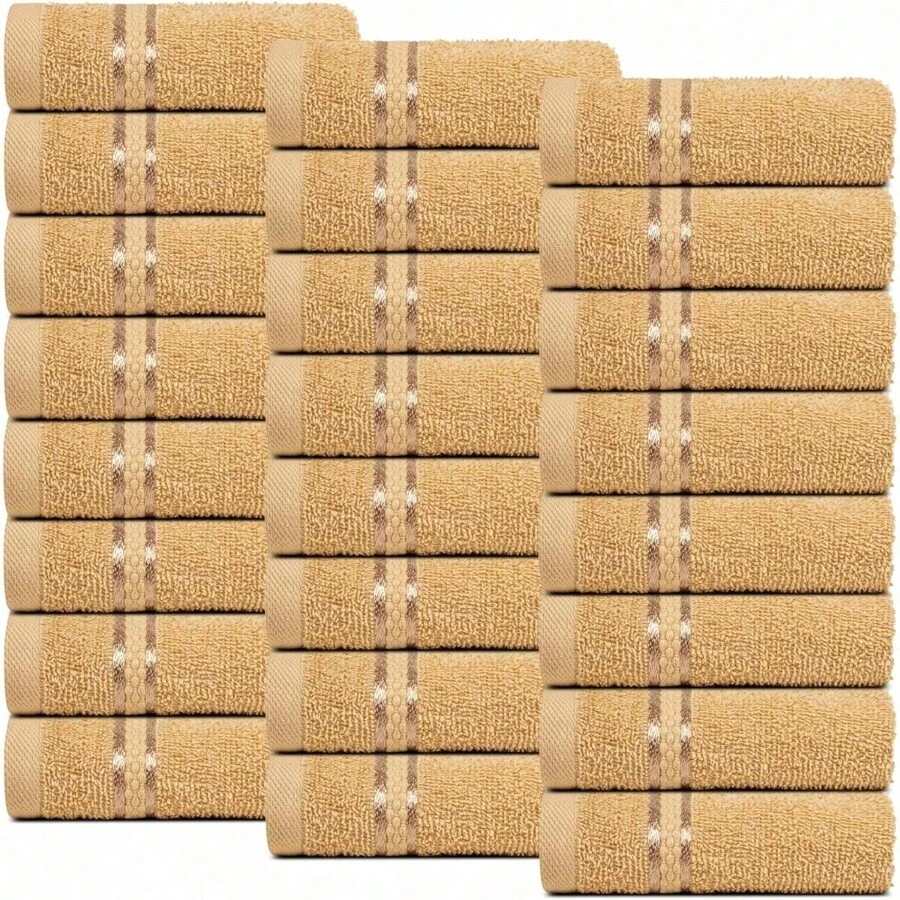 Beige 18-Piece Premium Towel Set, 100% Cotton - Ultra-Comfortable, Quick-Drying - Includes 4 Bath Towels, 6 Hand Towels, 8 Washcloths - Perfect For Body, Face, Hands